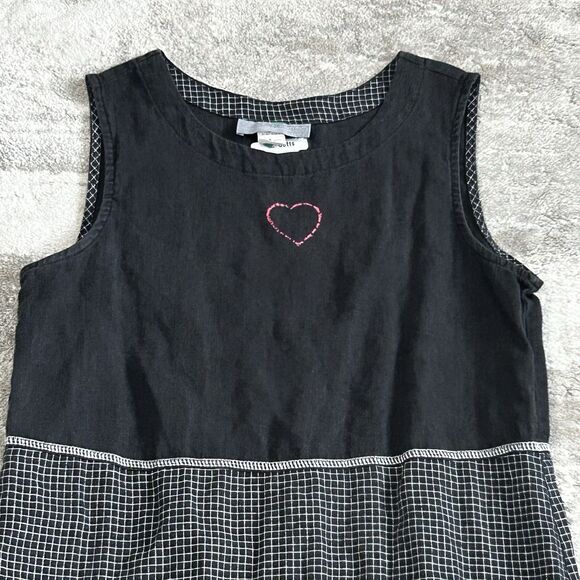 Carol Andersson Dress Womens Medium 100% Linen Maxi Check Modest Black White USA - Picture 3 of 8